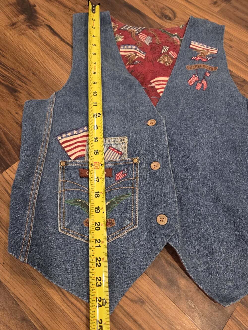 Vintage 90s Arizona Jean Co Denim Vest Patriotic Americana Eagle Flag Quilted M - Picture 10 of 11